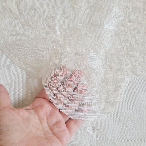 Window Panel w/ Attached Valance Ivory Floral Lace Set of 3 Panels Polyester - Picture 5 of 12